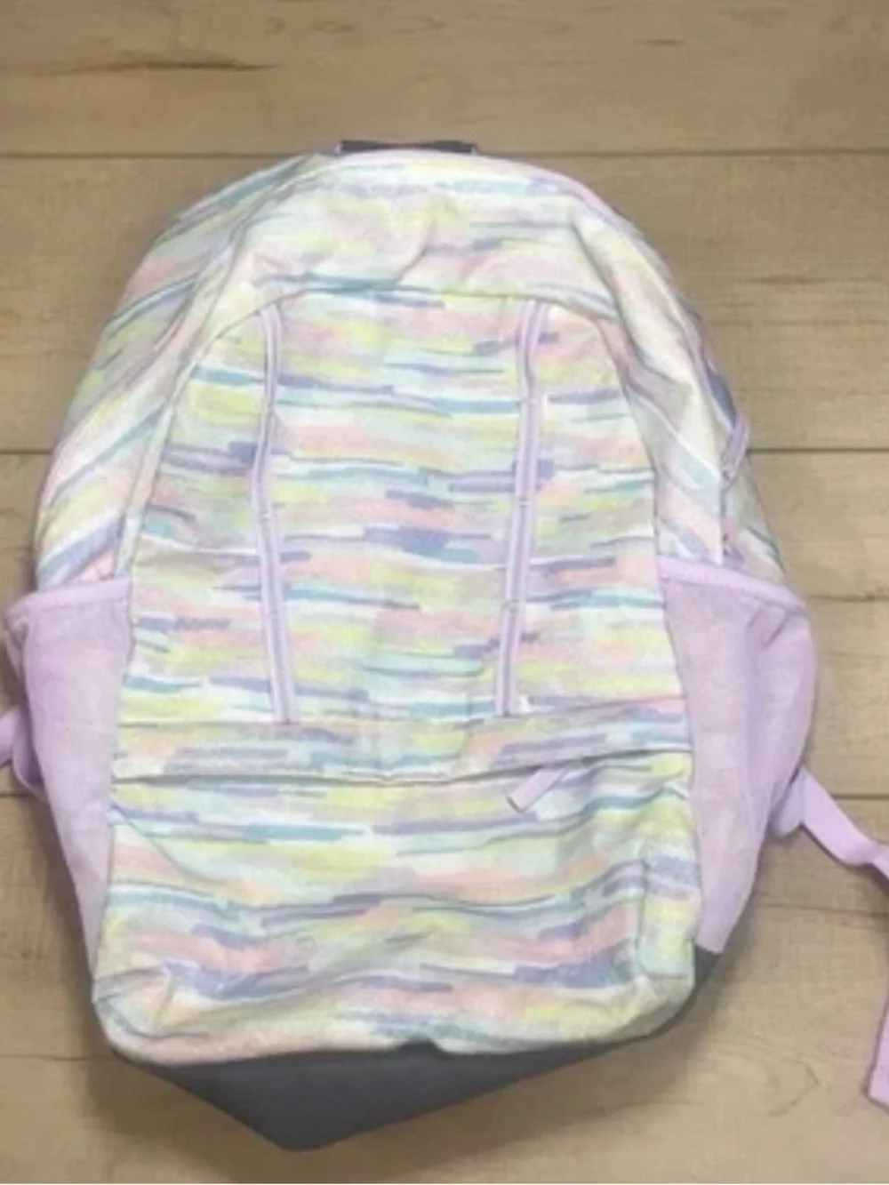 Lands’ End Girls Kids Pastel Striped Sparkly Backpack in Lavender & Multicolor